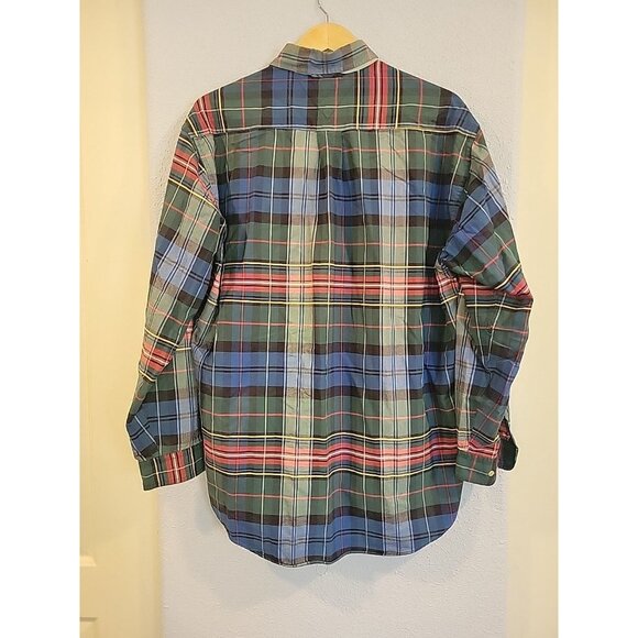 VTG Tommy Hilfiger Button Up Shirt L Crest Logo 90s Green Blue Plaid Long Sleeve - Picture 6 of 7